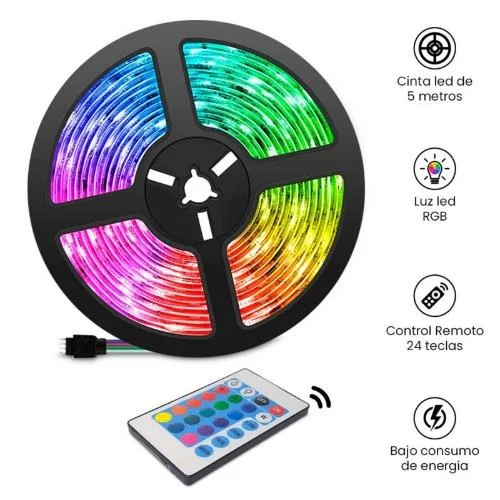 CINTA TIRA LED  RGB CON CONTROL 72W  5 METROS 12V DIXON