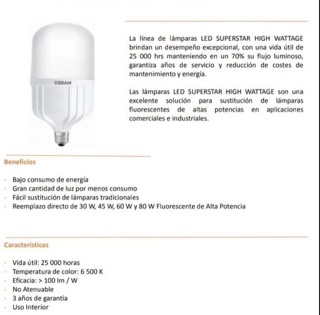 FOCO LED SUPERSTAR HIGH WATTAGE 80W 6500K 220V OSRAM LEDVANCE