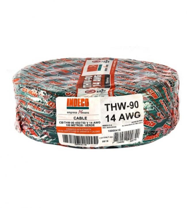 CABLE ELECTRICO THW-90 14 AWG X 100 M VERDE INDECO