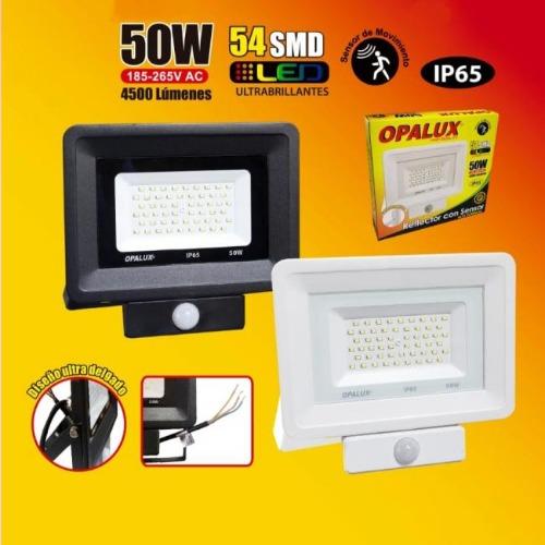 REFLECTOR LED CON SENSOR DE MOVIMIENTO SLIM 54LED SMD 50W AC185-265V IP65 6500K (4500LM) OPALUX