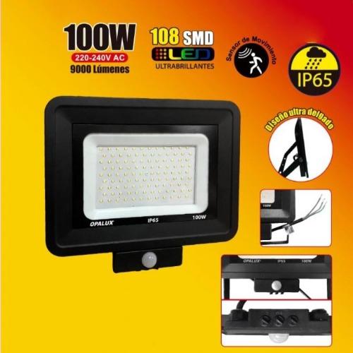 REFLECTOR LED CON SENSOR DE MOVIMIENTO SLIM 108LED SMD 100W AC220-240V 6500K (9000LM) OPALUX